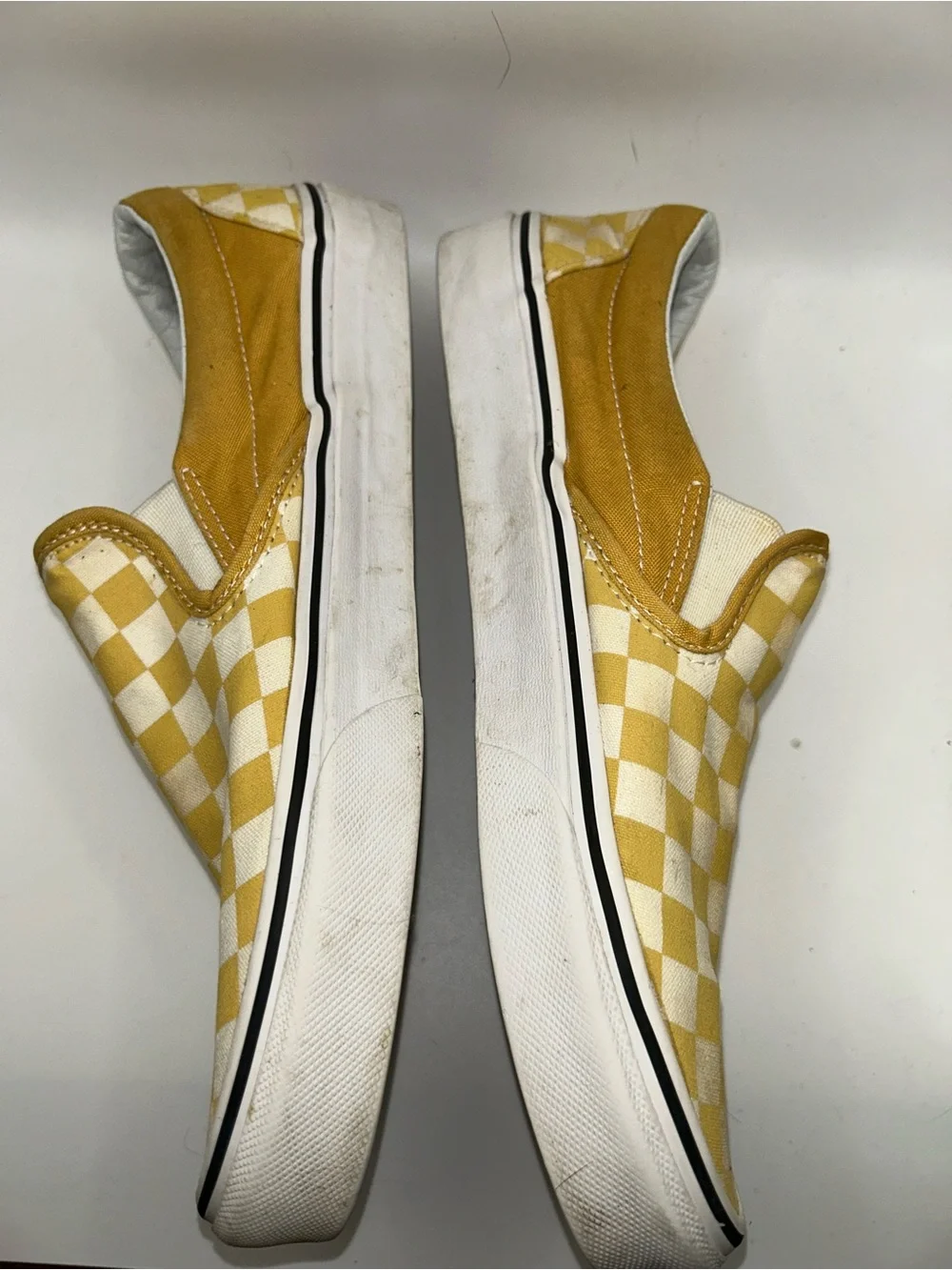 Vans yellow and white checkerboard slide ons M 9/W 10.5